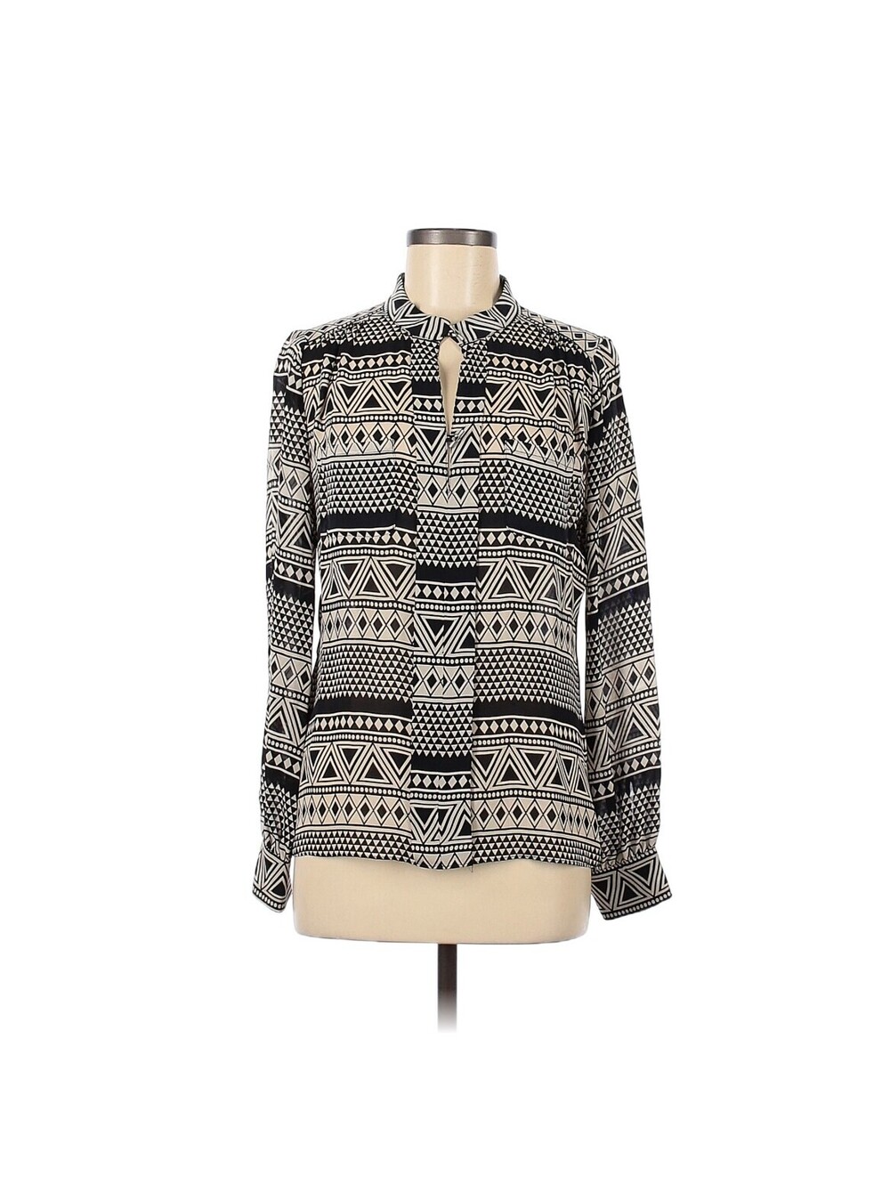 Parker Women's Silk Blouse with Black and White Geometric Pattern, Size M